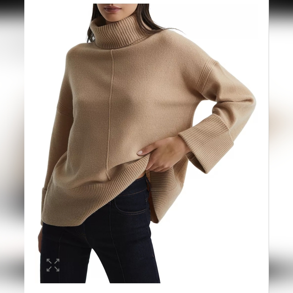 Reiss Casual Wool-Cashmere Roll Neck Jumper in Camel - Picture 9 of 11